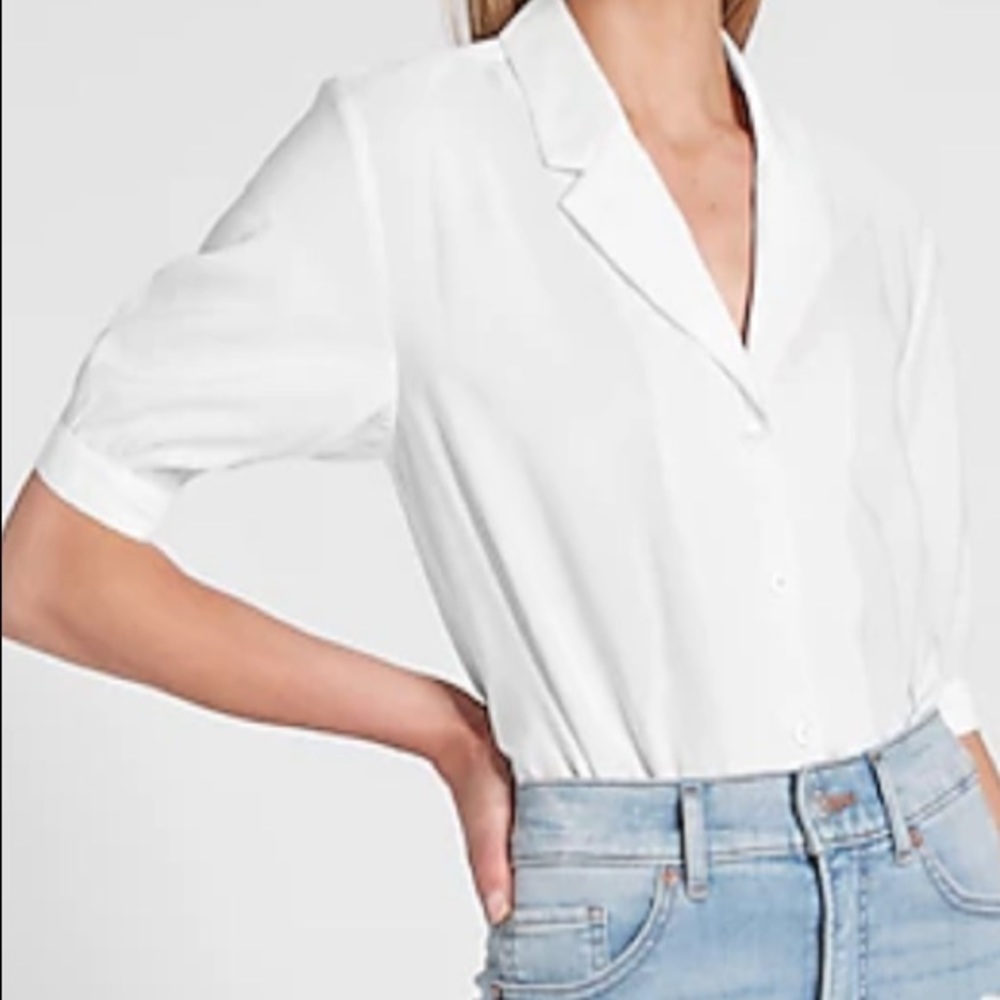 Professional Solid Button-Up Shirt Thong Bodysuit